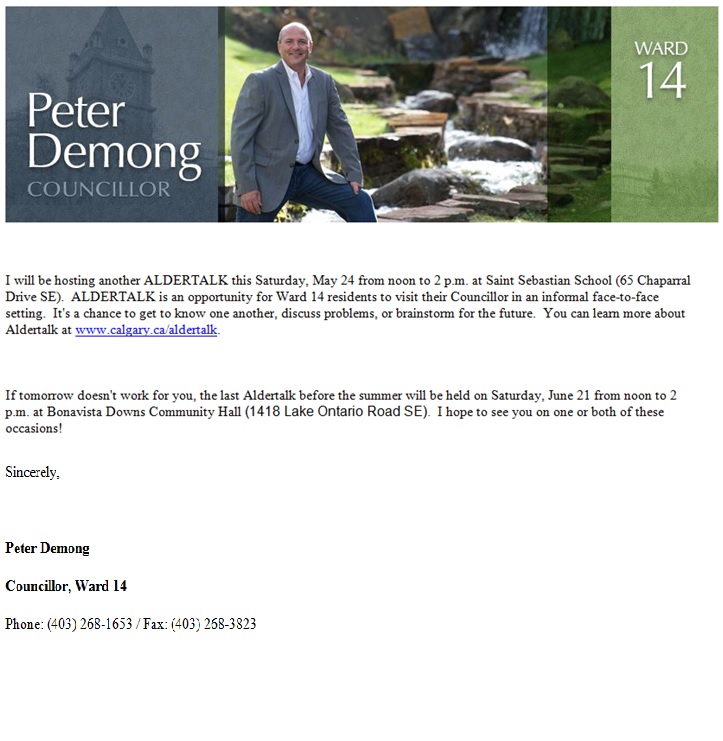 Councillor Demong Aldertalk May 24, 2014
