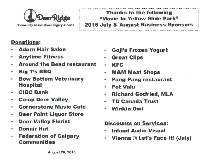 Movie in Yellow Slide Park Business Donations